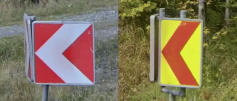 ¿En qué país se ven estas señales de chevrón?